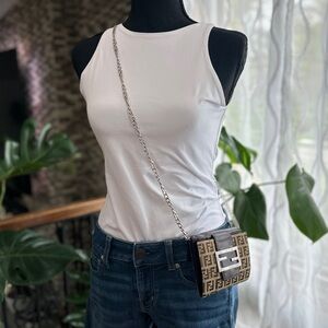 Fendi Zucca Mini Crossbody Wallet FF Logo Buckle Chain Included
